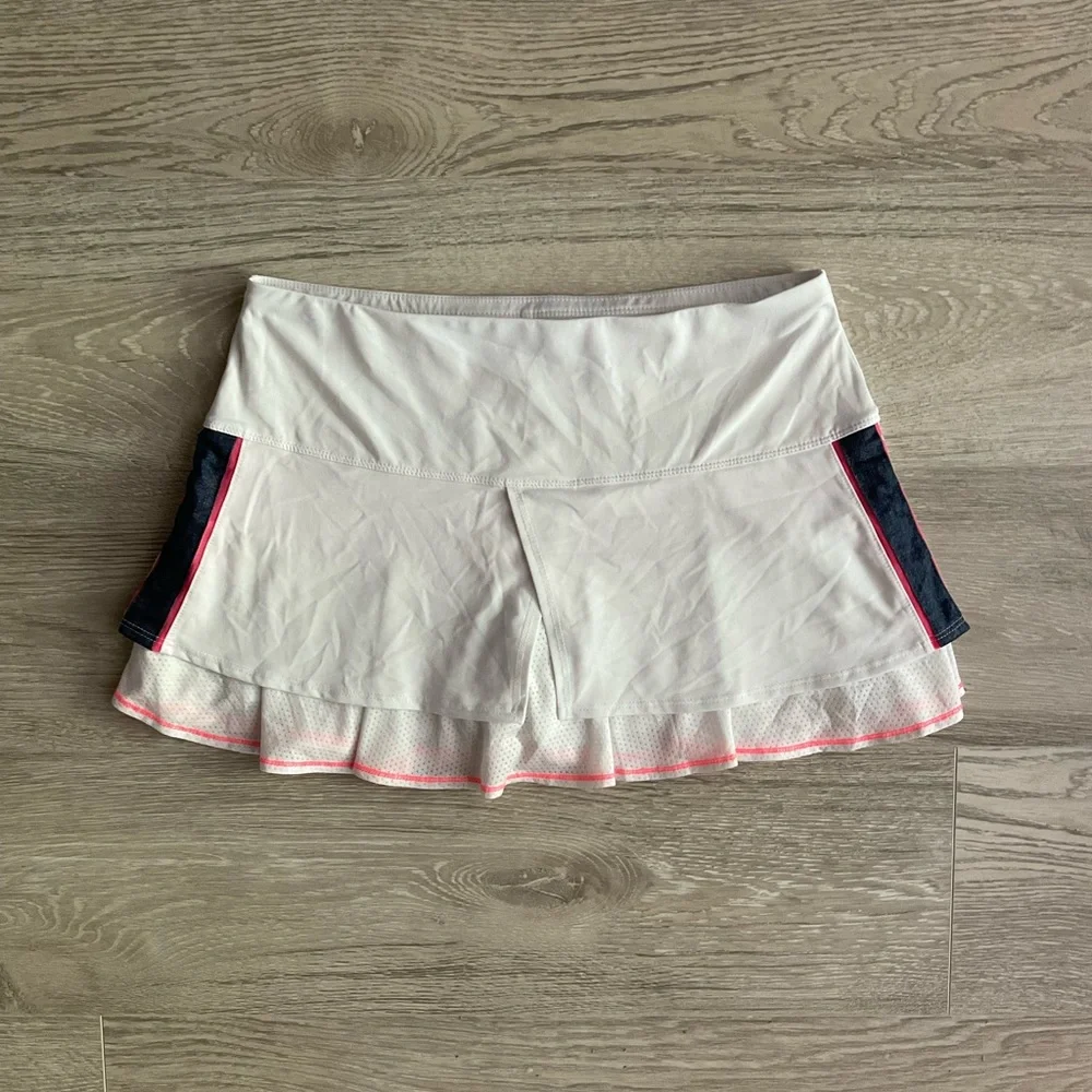 Lucky in Love Tennis Skort, Women’s Tiered White, Colorful Accent, Size Medium